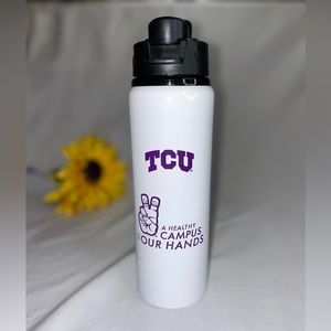 TCU 28oz Aluminum Water Bottle Texas Christian University White & Purple